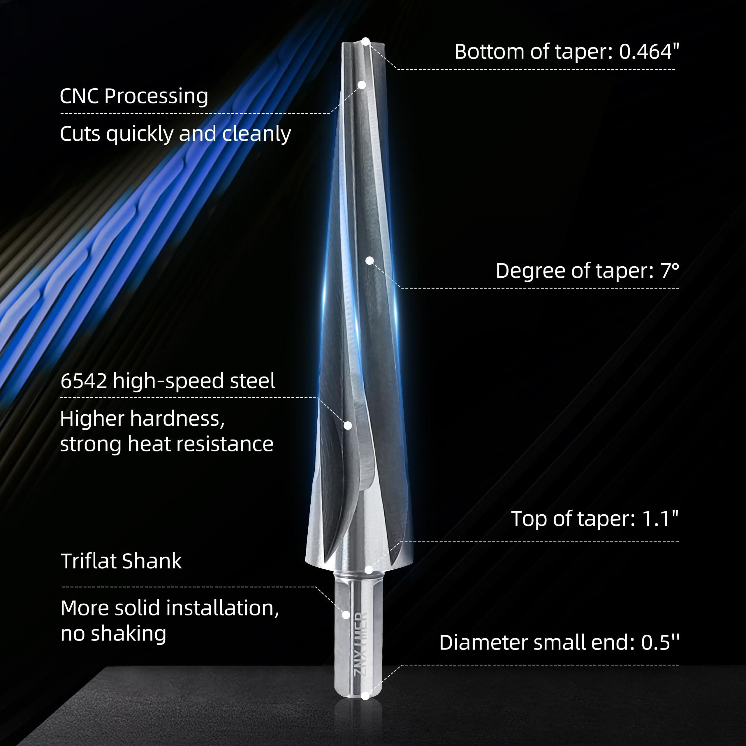 ZNXIMER 7 Degree Ball Joint Tapered Reamer Tie Rod for 1-1/2 inch Per Foot Tapered Ball Joint Reamer Made of 6542 High-Speed Tool Steel, Reamer Drill Bit Universal Reamer Tool Pipe Reamer