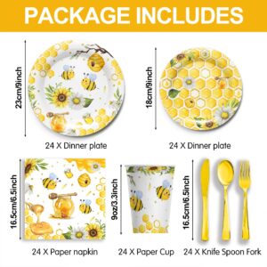 Piooluialy Bee Tableware Party Decorations - Bumble Bee Party Supplies Include Plates, Cups, Napkins, Cutlery, Honey Bee Birthday Baby Shower Party Decorations | 24 Guests