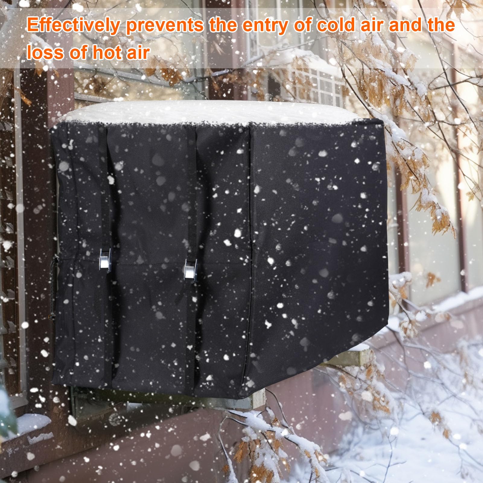 Air Conditioner Covers for Window Units - 3 Layers Insulation Outside AC Cover with Elastic Drawstring Metal Buckle Strap, Outdoor Winter Waterproof AC Canopy Sun Shade - 27.5 × 22.5 × 18.5 Inch