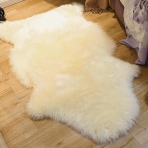 Woolous Genuine Sheepskin Rug, Large New Zealand Sheep Skin Rug Extra Thick Fluffy Ivory Rug for Living Room, Bedroom, Sofa or Chair (3.5x2.3 ft)