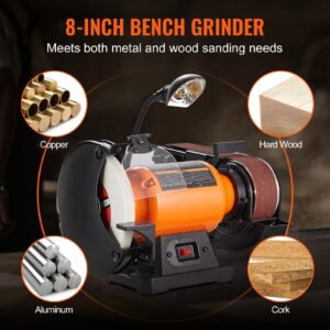 VEVOR 8 Inch Bench Grinder with 2 x28 Inch Belt Sander Combo, Bench Grinder Sander with 2.5A Induction Motor for Metalworking Sharpening Grinding