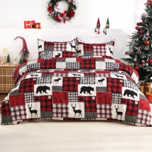 STARBEDIA Christmas Duvet Cover King, Soft Brushed Microfiber Comforter Cover Sets, Reindeer Printed Holiday Theme Bedroom Decorative Bedding (King Size, Christmas Plaid Deer)