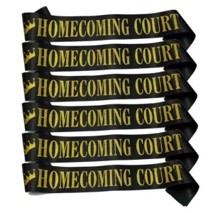 homecoming court sash black, 6 pack black satin with gold glitter letter sashes for pageants homecoming party school dance graduation party favors decorations accessories,black