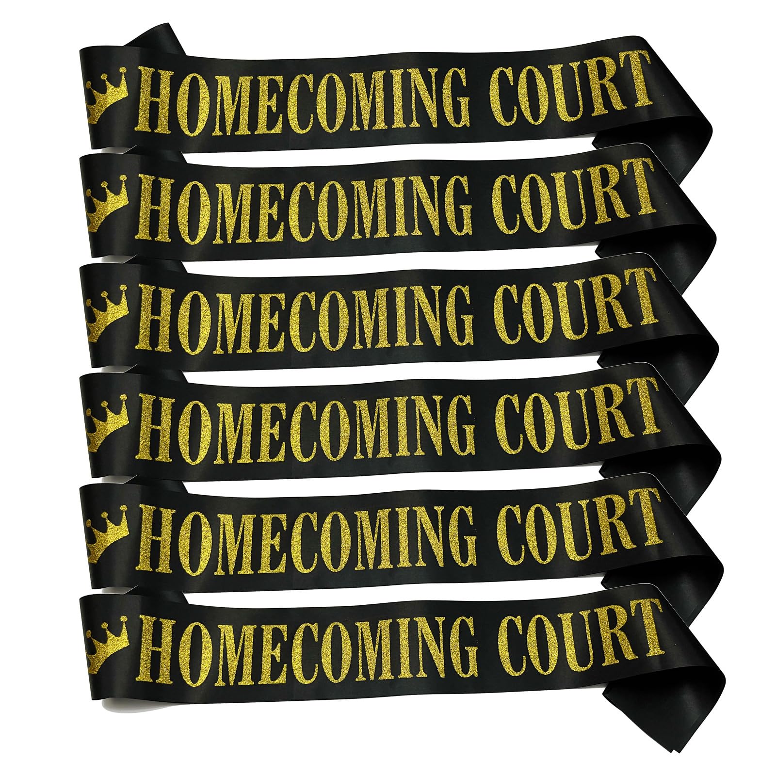 Homecoming Court Sash Black, 6 Pack Black Satin with Gold Glitter Letter Sashes for Pageants Homecoming Party School Dance Graduation Party Favors Decorations Accessories,Black