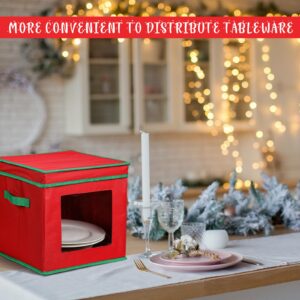 Abbylike 2 Set Christmas Dish Storage Containers with 24 Felt Dividers Plate Storage Containers with Lid and Handles Glassware Storage Mug Storage Hold 24 Plates, 12.6" x 12.6"