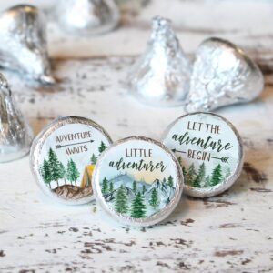 Little Adventurer Baby Shower Chocolate Kisses Candy Stickers - Wilderness Adventure Themed Party Favor Stickers - 180 Labels