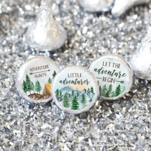 Little Adventurer Baby Shower Chocolate Kisses Candy Stickers - Wilderness Adventure Themed Party Favor Stickers - 180 Labels