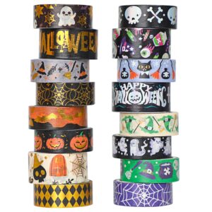 16 rolls halloween washi tape holiday masking tape black halloween stickers glod foil decorative tape for halloween scrapbook journal diy craft gift wrapping（halloween