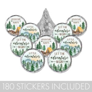 Little Adventurer Baby Shower Chocolate Kisses Candy Stickers - Wilderness Adventure Themed Party Favor Stickers - 180 Labels