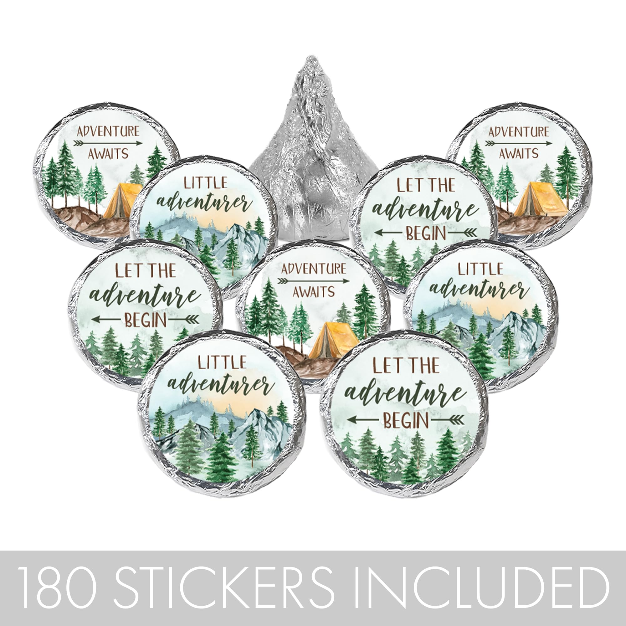 Little Adventurer Baby Shower Chocolate Kisses Candy Stickers - Wilderness Adventure Themed Party Favor Stickers - 180 Labels