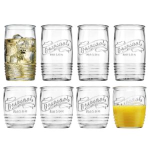 Glaver's Original Mason Set of 8 Drinking Glasses 4-20 Oz Highball Glasses, and 4-13 Oz Whiskey Glass Cups For Everyday Home Use Water, Beer, Juice, Cocktail.