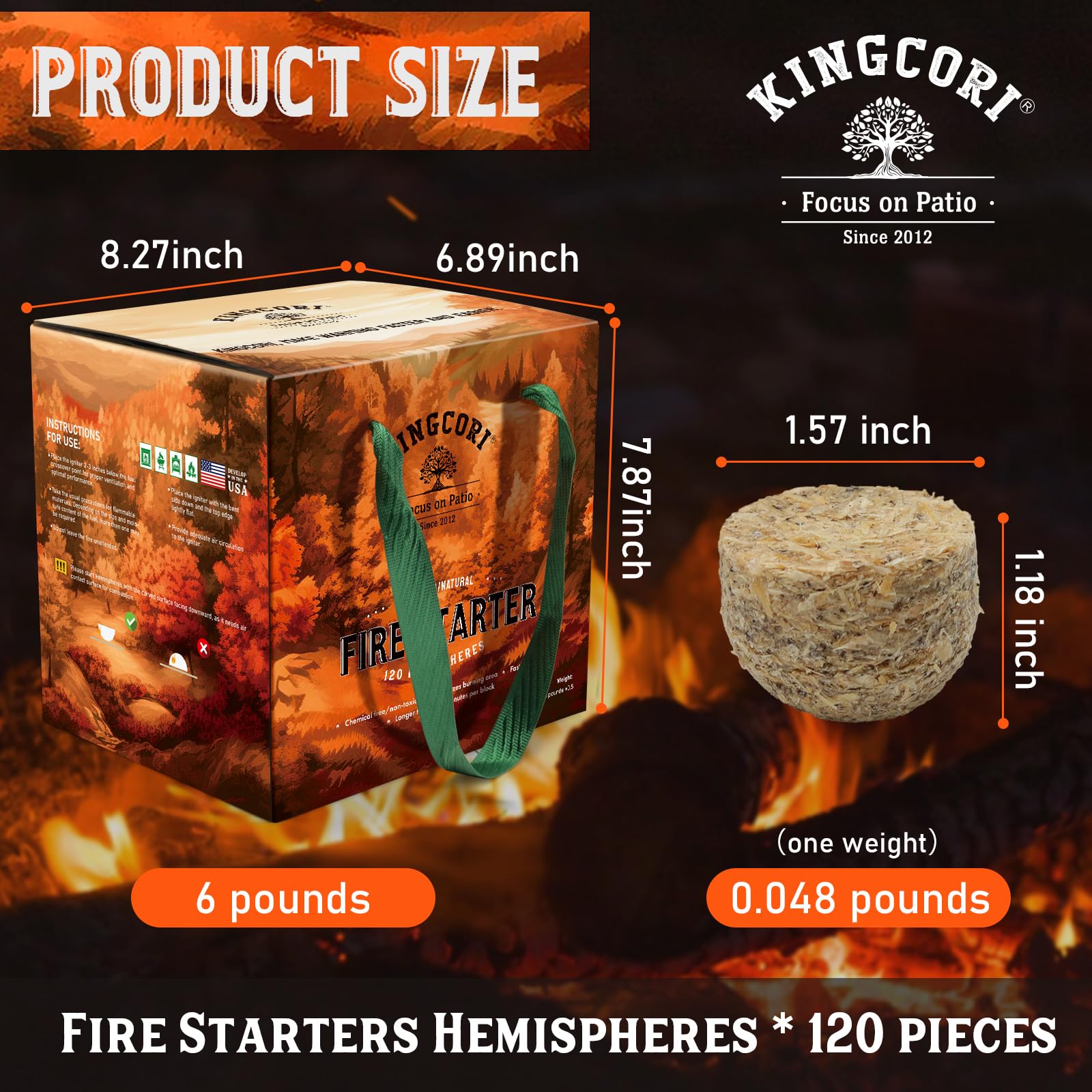 Fire Starters 120pcs Hemispheres Charcoal Starters Squares For BBQ Grill Fireplace Campfires Smoke Wood Stoves Fire Pit Chimney Waterproof All Weather Indoor Outdoor Camping Accessories