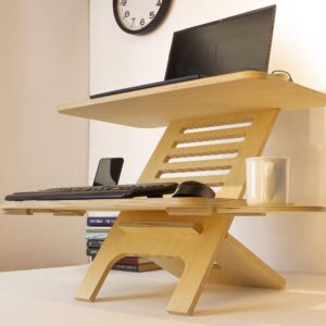 WOODCHES Adjustable Jumbo Wood Laptop Stand, Standing Desk Converter, Workstation Deskstand, Handmade Birch Plywood Tabletop, Home Office