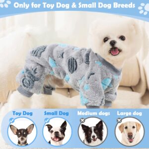 Fleece Dog Pajamas for Small Dogs Boy, Fall Winter Dog Pjs Cute Extra Small Puppy Clothes, 4 Legs Dog Sweater Jumpsuit, Soft & Stretchy Dog Onesies Pet Apparel Outfits for Chihuahua Yorkie Cat, XXXS