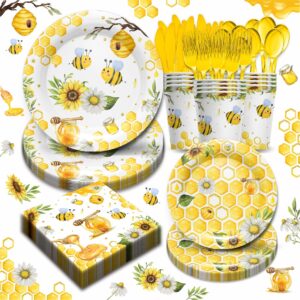 piooluialy bee tableware party decorations - bumble bee party supplies include plates, cups, napkins, cutlery, honey bee birthday baby shower party decorations | 24 guests