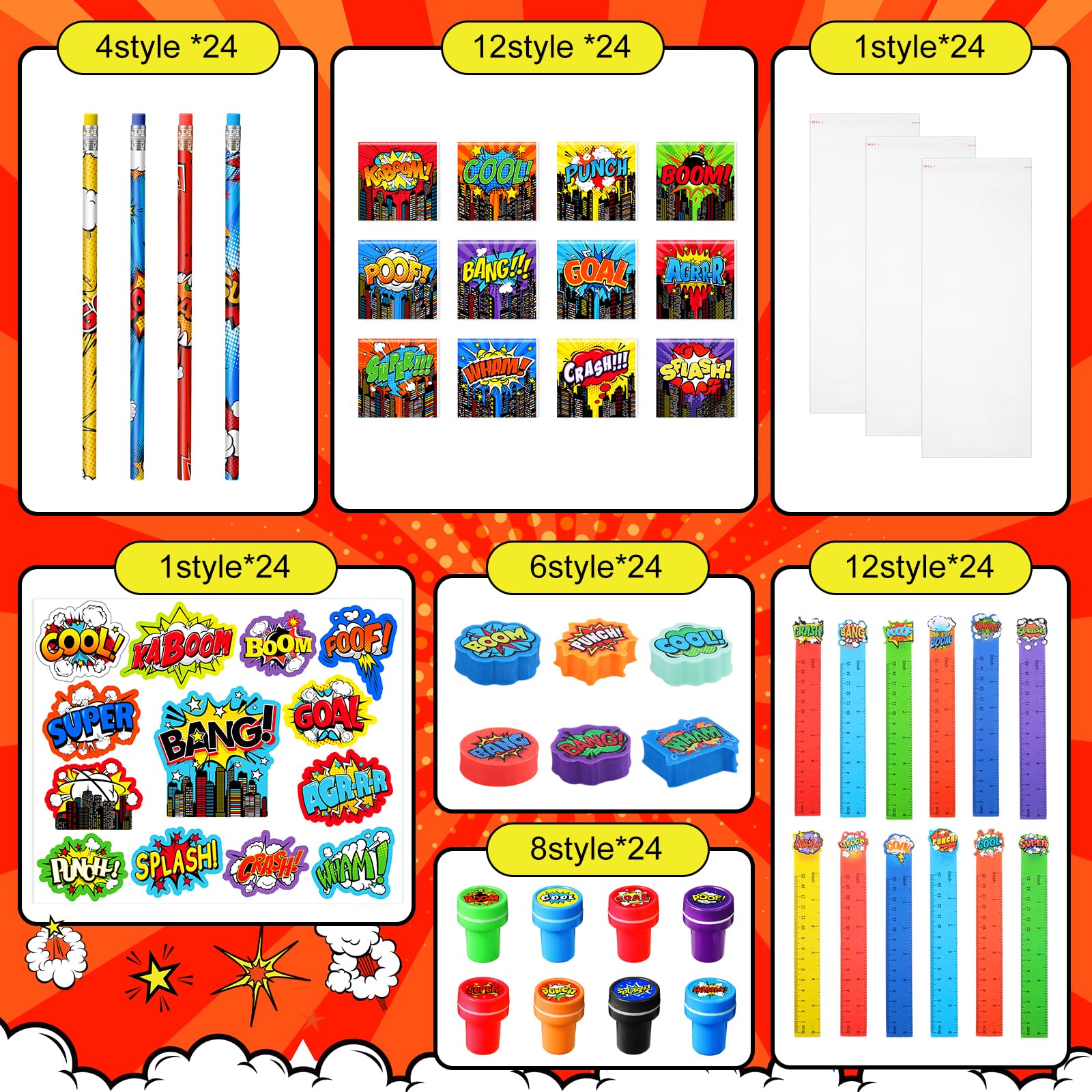 Cholemy 168 Pcs Hero Party Favor Set Include Hero Birthday Mini Notebook Hero Theme Sticker Pencil Stamper Ruler Eraser for Hero Themed Celebration Gifts Classroom Rewards Favor Party Supplies