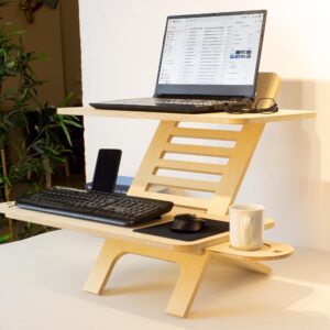 WOODCHES Adjustable Jumbo Wood Laptop Stand, Standing Desk Converter, Workstation Deskstand, Handmade Birch Plywood Tabletop, Home Office