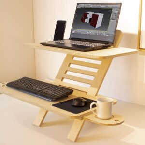 WOODCHES Adjustable Jumbo Wood Laptop Stand, Standing Desk Converter, Workstation Deskstand, Handmade Birch Plywood Tabletop, Home Office