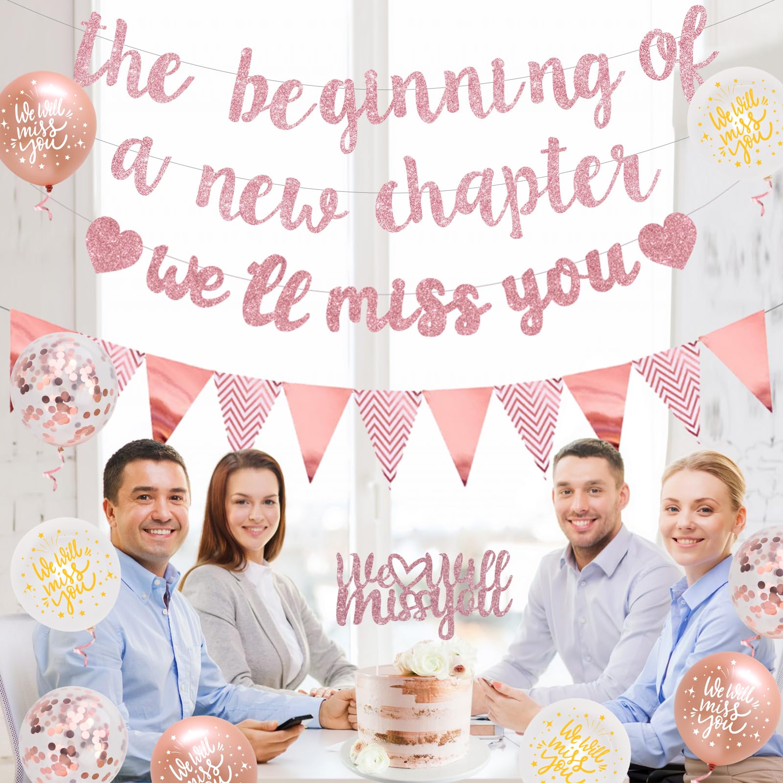 Farewell Party Decorations The Beginning of A New Chapter Going Away We Will Miss You Theme Balloons Banner, Rose Gold Retirement Graduation Party Supplies for Women Girls