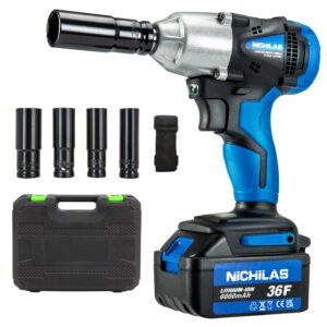 nichilas cordless impact wrench, 2 in 1 screwdriver head, 21v electric power wrench, 420nm high torque, 4 pole motor, include battery & charger & carrying plastic box