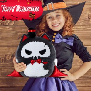 Athoinsu Halloween 2024 Vampire Cat Soft Plush Pillow Toy Crazy Kitty Stuffed Animal Spooky for Kids Nightmare Before Christmas Party Decorations, 12"