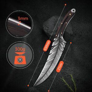 Purple Dragon Sharp Feather Knife Hand Forged Viking Knife High Carbon Steel Butcher Knife Boning Knife for Meat Cutting Japanese Steel Chef Knives Cooking Knife with Sheath for Camping