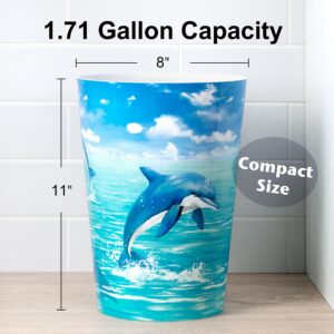 Allure Home Creation Jump for Joy Dolphin Plastic Wastebasket Compact Size 1.71 Gallons