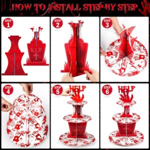 Sliner 3 Tier Halloween Bloody Cupcake Stand Party Decorations Bloody Handprint Cupcake Holder Halloween Bloody Help Cake Holder Bloody Theme Dessert Stand for Halloween Horror Scary Party Supplies