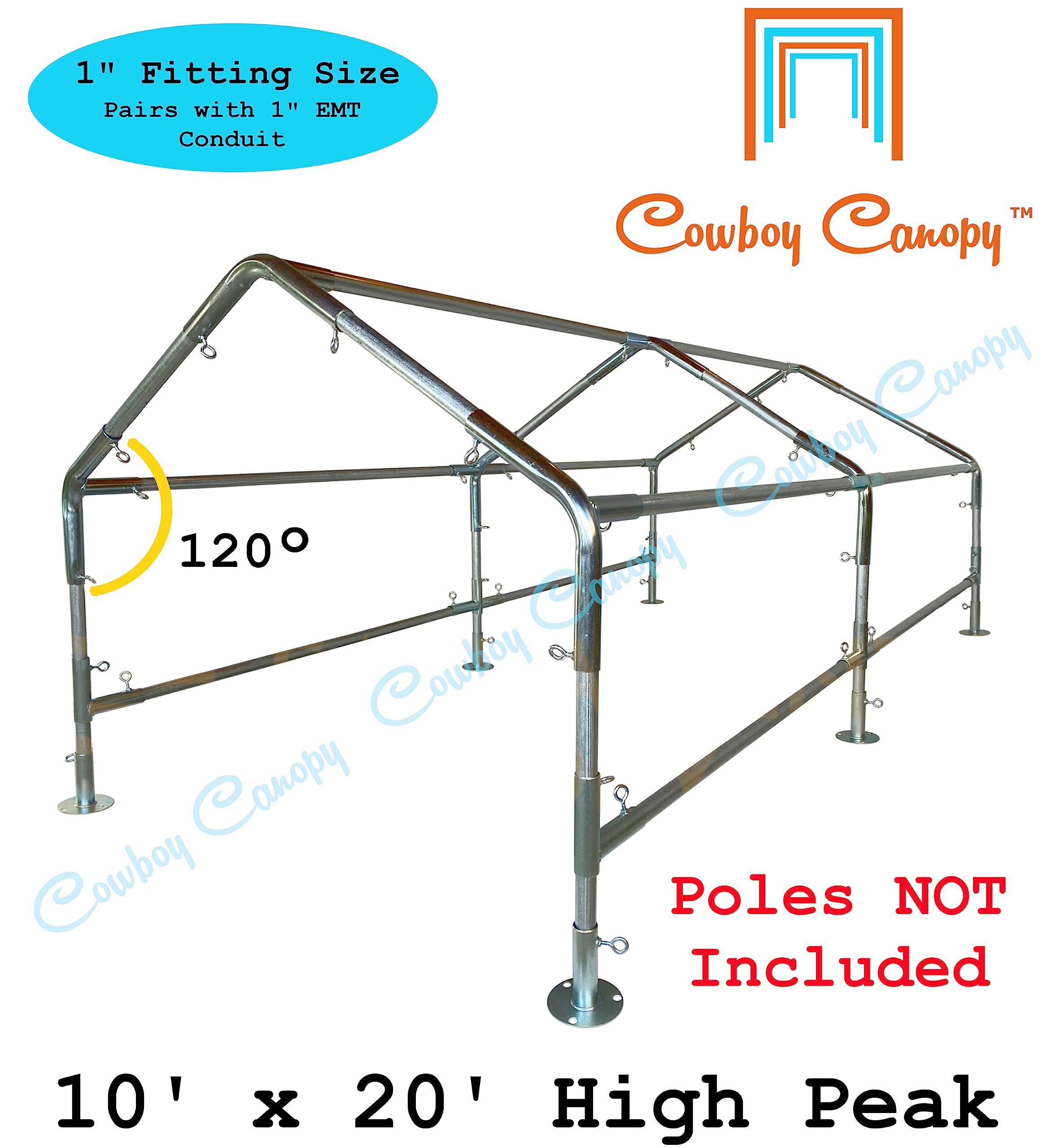 10' x 20' High Peak Canopy Fittings, DIY RV & Boat Carport, 1" EMT Metal Frame Parts