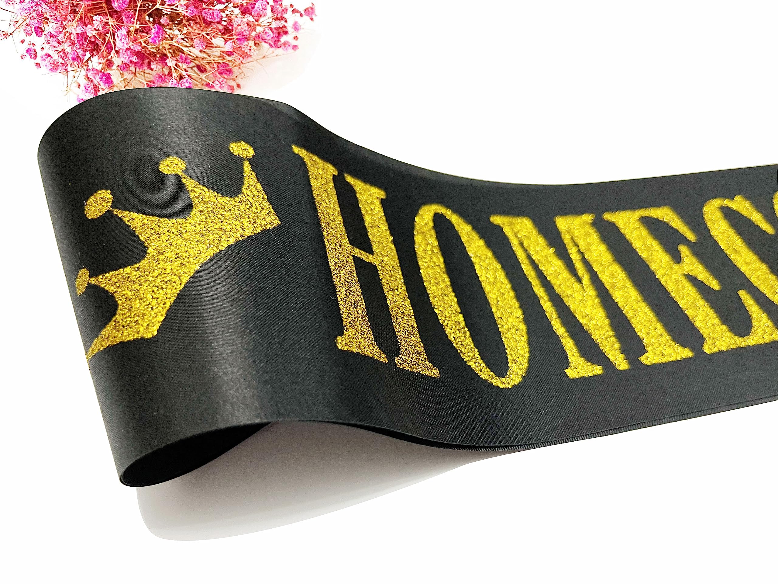 Homecoming Court Sash Black, 6 Pack Black Satin with Gold Glitter Letter Sashes for Pageants Homecoming Party School Dance Graduation Party Favors Decorations Accessories,Black