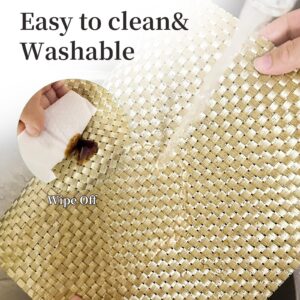 EDanle Vinyl Plastic Placemats Set of 6 Washable Heat Resistant Non-Slip Elegant Indoor&Outdoor Kitchen Dining PVC Woven Table Place Mats (Gold Weaving)