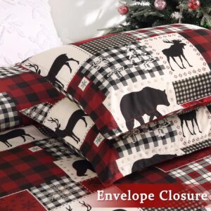 STARBEDIA Christmas Duvet Cover King, Soft Brushed Microfiber Comforter Cover Sets, Reindeer Printed Holiday Theme Bedroom Decorative Bedding (King Size, Christmas Plaid Deer)