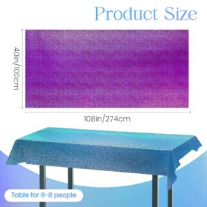 Blue & Purple Holographic Laser Tablecloth 40" x 108" Iridescence Frozen Mermaid Birthday Party Table Cloth Plastic Foil Table Cover For Under The Sea Ocean Winter Wedding Anniversary Party Supplies