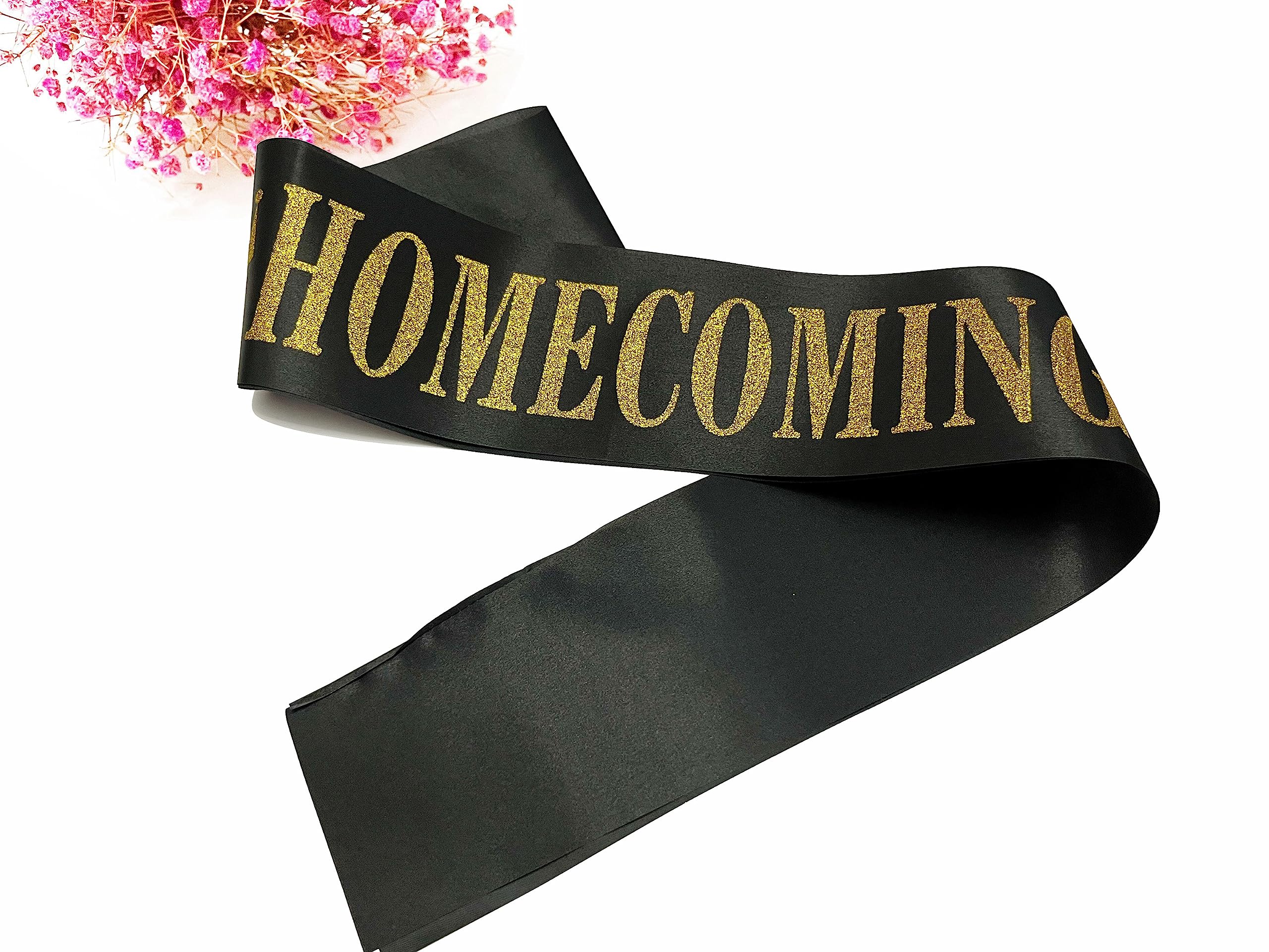 Homecoming Court Sash Black, 6 Pack Black Satin with Gold Glitter Letter Sashes for Pageants Homecoming Party School Dance Graduation Party Favors Decorations Accessories,Black