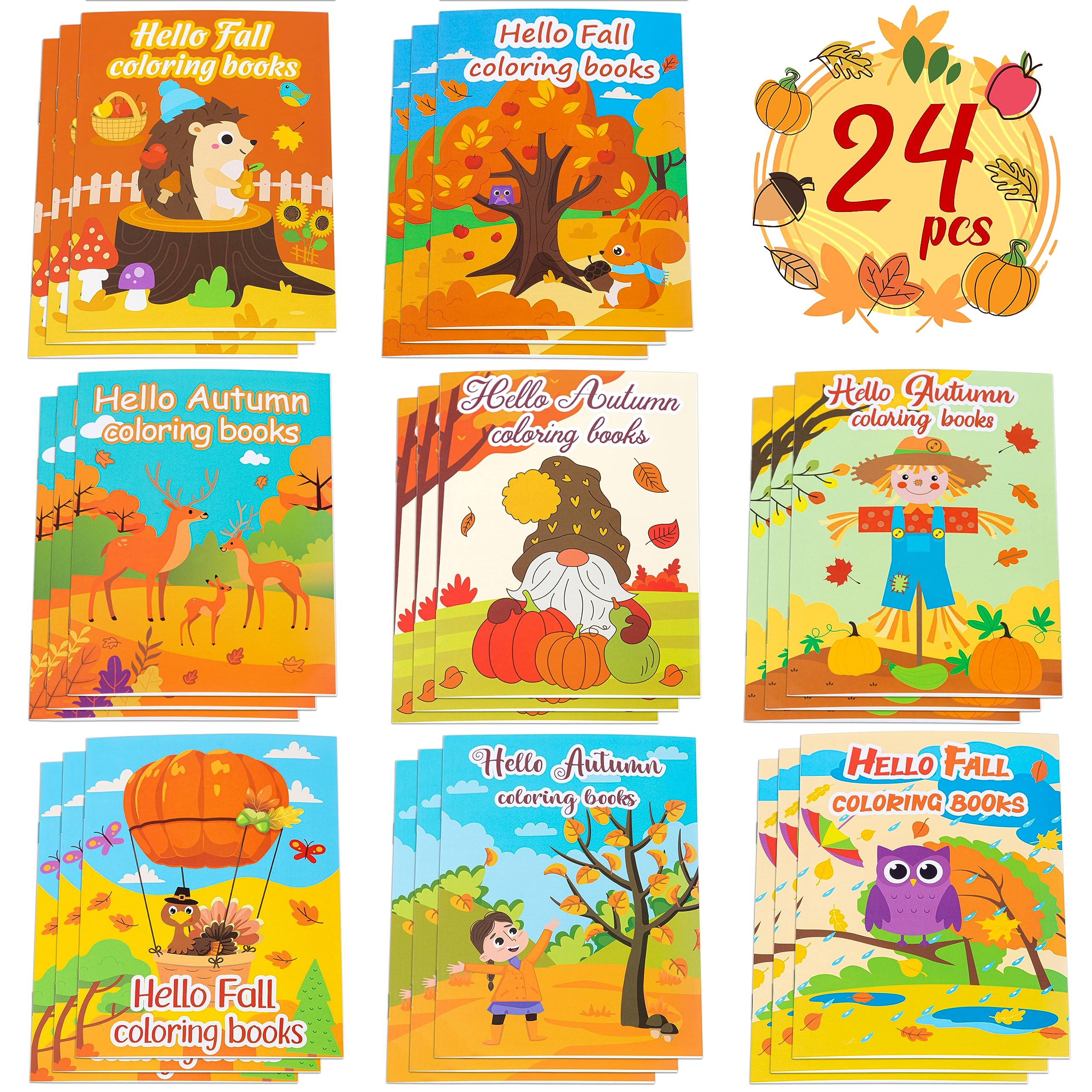 90shine 24PCS Fall Coloring Books for Kids, Thanksgiving Party Favors in Bulk Goodie Bag Stuffers Ages 2-4 3-5 4-8