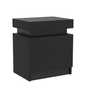 HOMMPA LED Nightstand Black Nightstand with Led Lights Modern Night Stand with 2 High Gloss Drawers Led Bedside Table Smart Nightstand for Bedroom 20.5” Tall