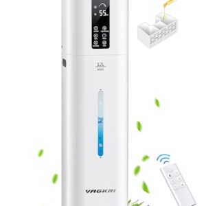 VAGKRI 12L Humidifiers for Large Room, Last 120 Hours, Cover up to 1000ft², Top Fill Ultrasonic Cool Mist Humidifier, 3 Mist Level, 24H Timer, Essential Oil Diffuser Humidifiers For Bedroom, Home