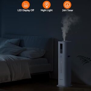 VAGKRI 12L Humidifiers for Large Room, Last 120 Hours, Cover up to 1000ft², Top Fill Ultrasonic Cool Mist Humidifier, 3 Mist Level, 24H Timer, Essential Oil Diffuser Humidifiers For Bedroom, Home