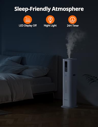 VAGKRI 12L Humidifiers for Large Room, Last 120 Hours, Cover up to 1000ft², Top Fill Ultrasonic Cool Mist Humidifier, 3 Mist Level, 24H Timer, Essential Oil Diffuser Humidifiers For Bedroom, Home