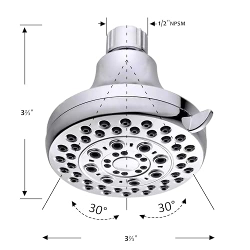 High Presssure Shower head, Premium Chrome Bathroom Fixed Showerhead, 5 Spray Settings Showerheads for Low Water Flow- Excellent Shower Head Replacement for Luxury Shower Experience