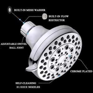 High Presssure Shower head, Premium Chrome Bathroom Fixed Showerhead, 5 Spray Settings Showerheads for Low Water Flow- Excellent Shower Head Replacement for Luxury Shower Experience