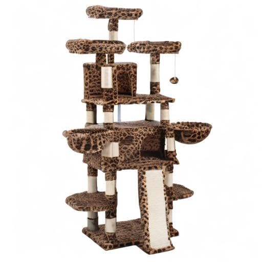 SHA CERLIN 68 Inches Multi-Level Large Cat Tree for Large Cats/Big Cat Tower with Cat Condo/Cozy Plush Cat Perches/Sisal Scratching Posts and Hammocks/Cat Activity Center Play House, Leopard Print