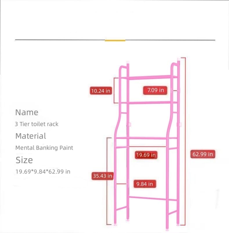 3-Shelf Bathroom Organizer Over The Toilet, Bathroom Spacesaver (Pink)