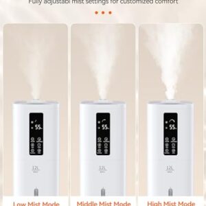 VAGKRI 12L Humidifiers for Large Room, Last 120 Hours, Cover up to 1000ft², Top Fill Ultrasonic Cool Mist Humidifier, 3 Mist Level, 24H Timer, Essential Oil Diffuser Humidifiers For Bedroom, Home