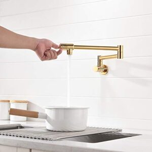 Wall Mounted Pot Filler Tap, Foldable Kitchen Faucet, Single Cold Sink Tap, Chrome Gold Brass Brushed Gold