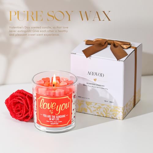 AOOVOO Anniversary Candle Gifts for Her - Rose Scented Love You Candle Gift, Romantic Candle for Valentines Day,Scented Candle, 9 oz Soy Wax