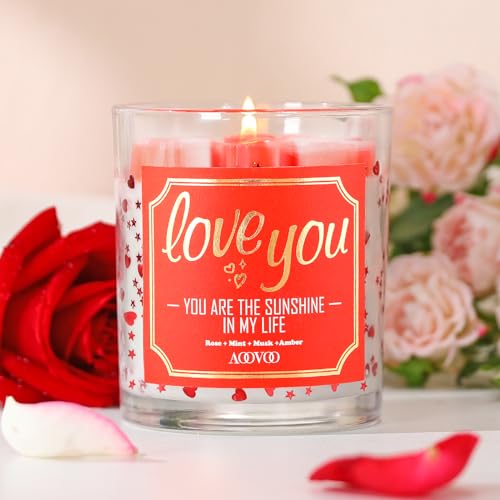 AOOVOO Anniversary Candle Gifts for Her - Rose Scented Love You Candle Gift, Romantic Candle for Valentines Day,Scented Candle, 9 oz Soy Wax