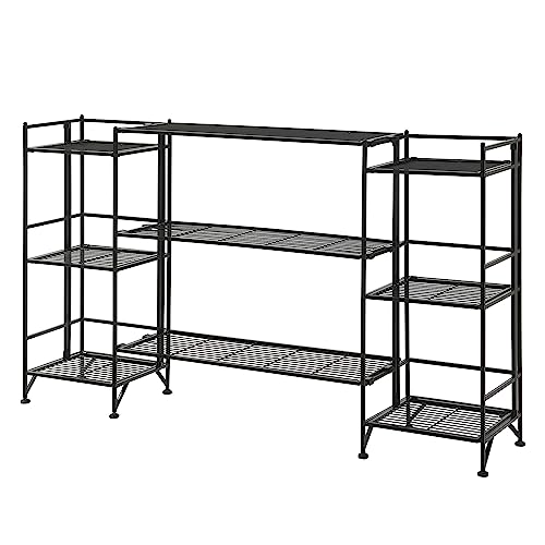 Convenience Concepts Xtra Storage 3 Tier Folding Metal Shelves with Set of 3 Deluxe Extension Shelves - Organizer for Living Room, Office, Bedroom, Garage, Kitchen, Bathroom, Black