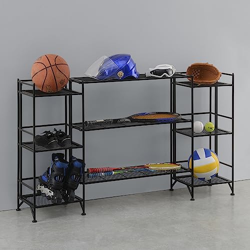 Convenience Concepts Xtra Storage 3 Tier Folding Metal Shelves with Set of 3 Deluxe Extension Shelves - Organizer for Living Room, Office, Bedroom, Garage, Kitchen, Bathroom, Black