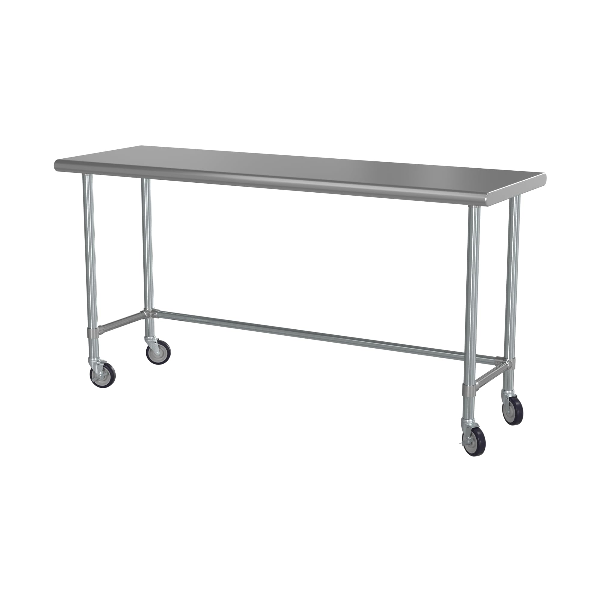 24" x 72" 18-Gauge 430 Stainless Steel Open Base Work Table with 5" Heavy Duty Zinc Swivel Stem Casters for Commercial Kitchen, Restaurant, Cafe